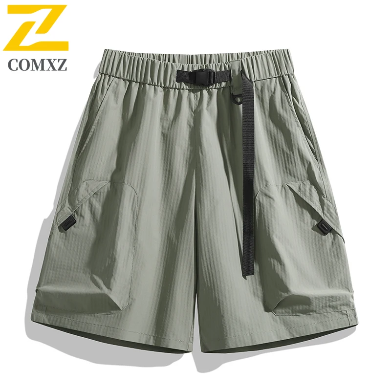 Men Casual Pants American Quick Drying Lightweight Breathable Workwear Shorts Elastic Waist Buckle Design Camping Hiking Shorts
