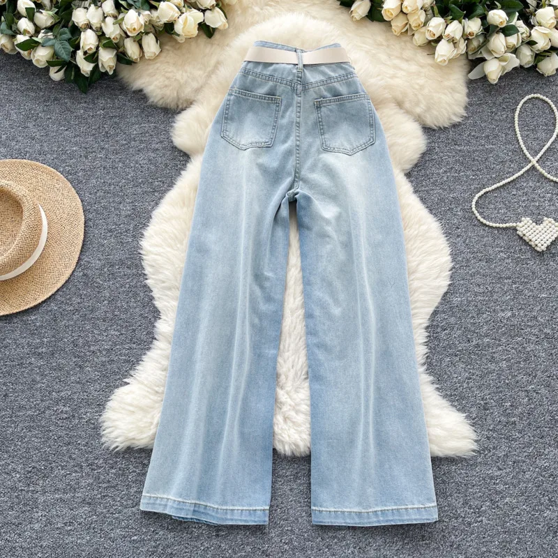 ANJY Spring Autumn New Women Trendy Vintage Ripped Design Jeans Fashion High Street Washed Casual Ins Wide Leg Denim Pants A8825