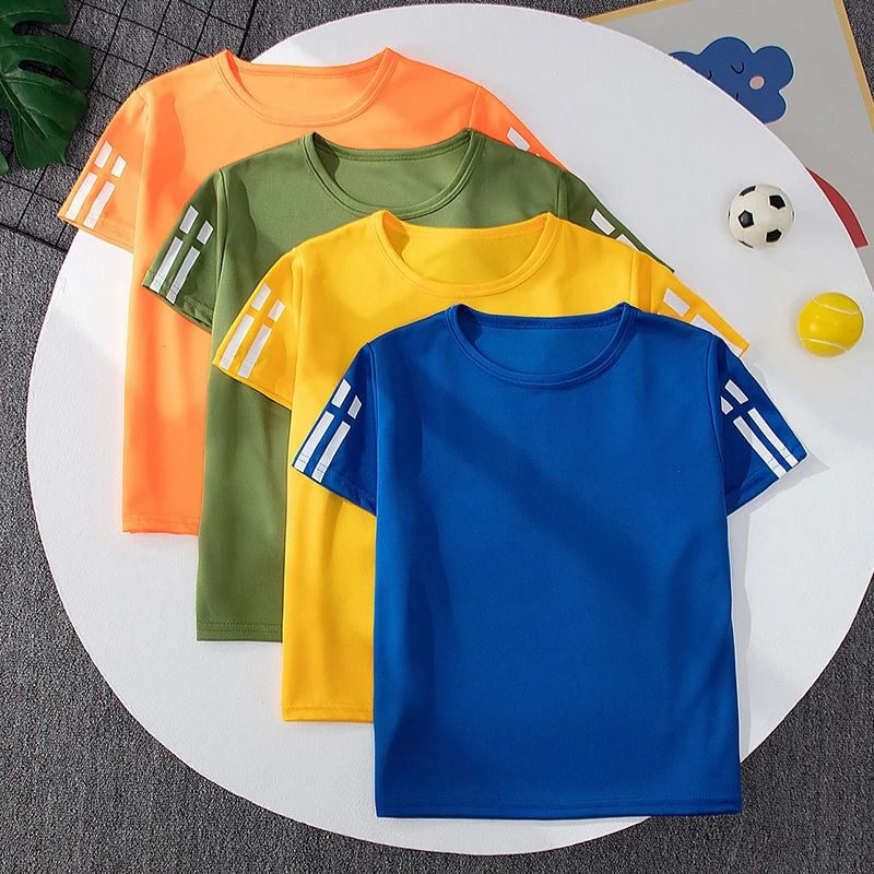 1/4/8 Pieces Summer Youth and Children Candy Color Short Sleeve T-shirt Boys and Girls Casual Fashion Top Class Uniform 120-170