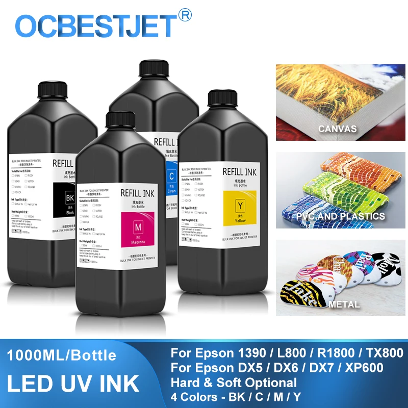 UV Ink 4×1000ML For EPSON DX4 DX5 DX6 DX7 DX10 TX800 XP600 Printhead For Epson 1390 L800 L1800 L805 R1800 R1900 LED UV Ink