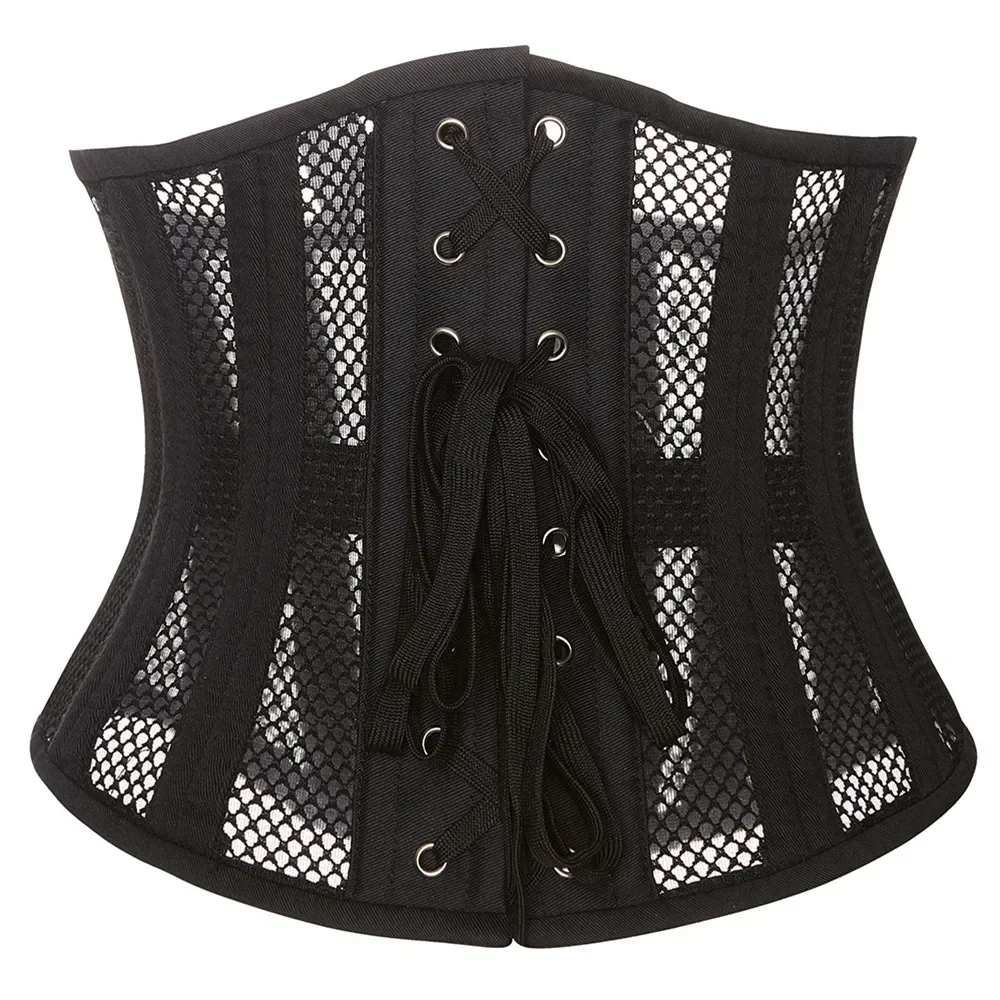 XS Size Women Sexy Underbust Corset Steampunk Bustiers 24 Steel Boned Waist Trainer Summer Breathable Mesh Slimming Belt