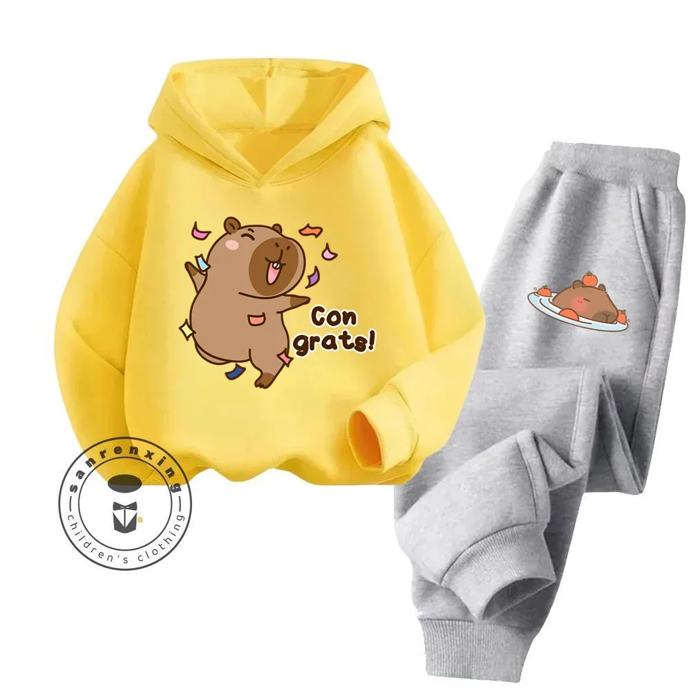 Capybara Capibara Cartoon Fashion Street Style Full of Detail Children\'s New Kawaii Super Cute Cheap Hoodie Set for Fall Winter