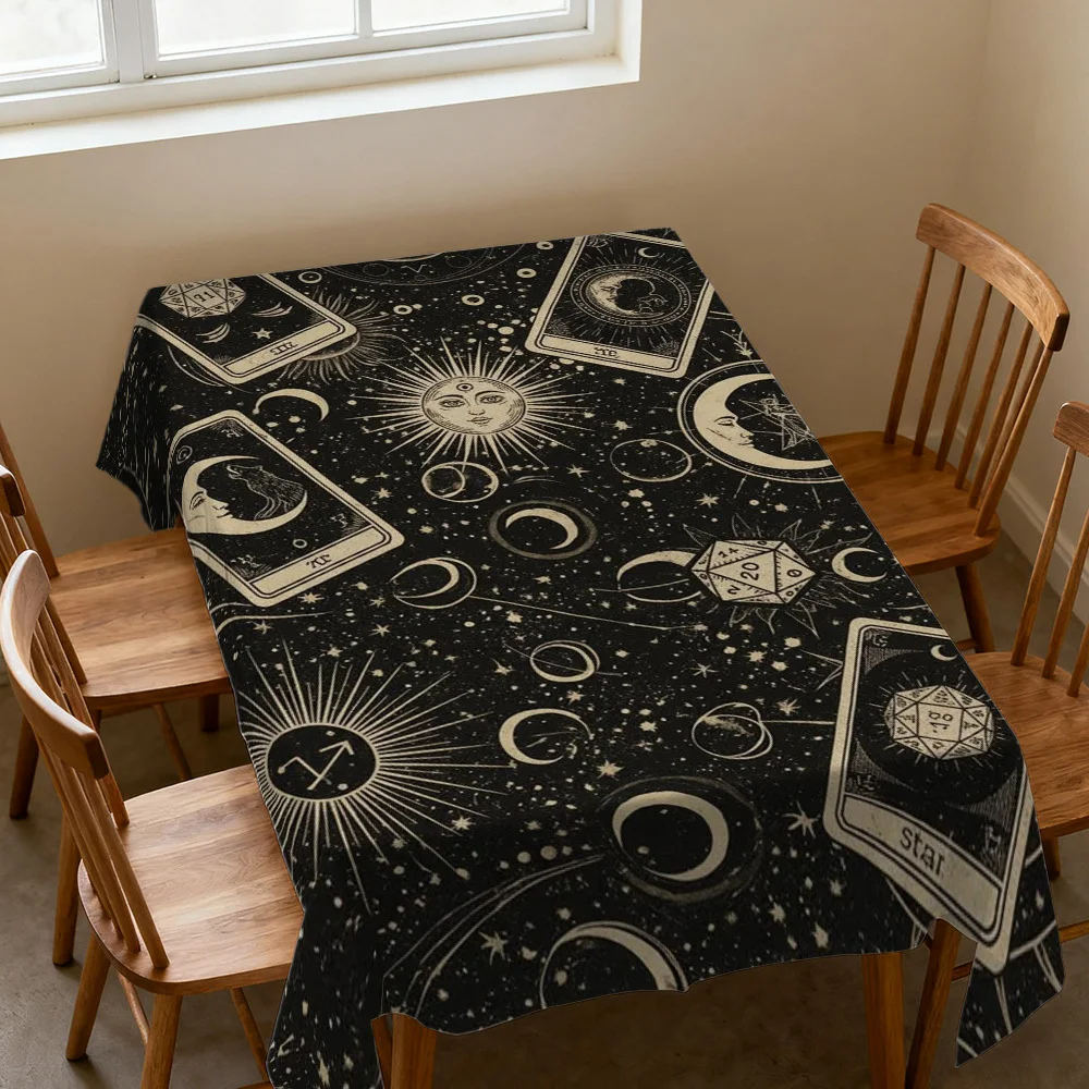 VIKAMA Mysterious Universe Tarot Tablecloth Star Divination Theme Rectangular Kitchen Table Cover Cloth Meditation Space Decor