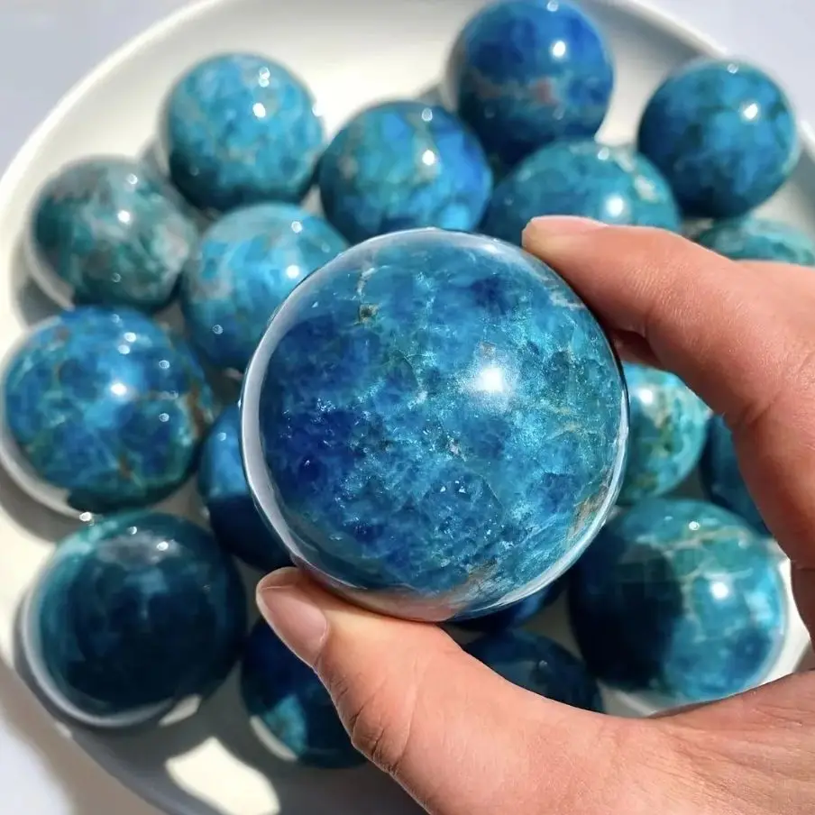 Natural Crystal Sphere Blue Apatite Ball Quartz Witchcraft Healing Reiki Energy Stone For Home Decoration Sky Blue Crystals Ball
