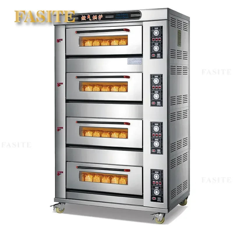 For Commercial Use Gas Oven 4 Layer 8 12 16 Tray Large Capacity Bread Baking Steam Spray Function High Efficiency Kitchen