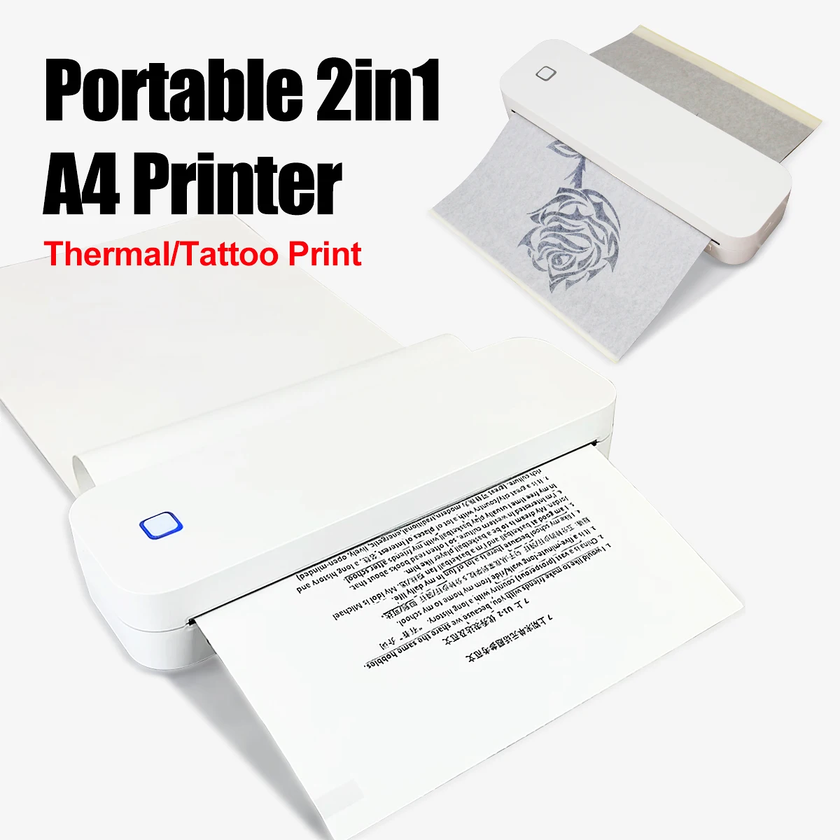 A4 Thermal Printer 203DPI Bluetooth Pocket Photo Document Printer Memo Note Tattoo Printing Wireless Inkless Thermal Printer
