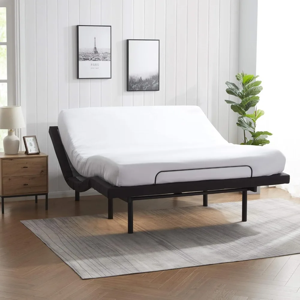 Adjustable Bed Frame,Massage King Size Bed Frame With Wireless Remote, Head & Foot Massage, Under Bed LED Lighting,Beds Frames