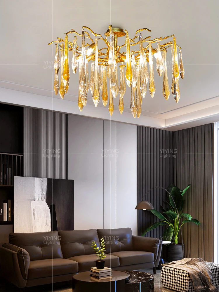 YIYINGART Modern Luxury Living Room Pendant Light Crystal Light Villa Circular Designer Restaurant Light Study Bedroom Lighting