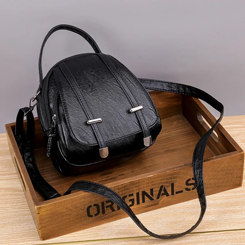 Fashion Vintage Crossbody Shoulder Bags for Women Retro PU Leather Handbag Small Pack Multi Zipper Pocket Purse Female Pouch