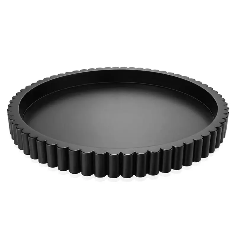 Round Decorative Serving Tray In Black Wood, 11 Inch, Ribbed Edge Design Suitable For Living Room, Side Table, Console