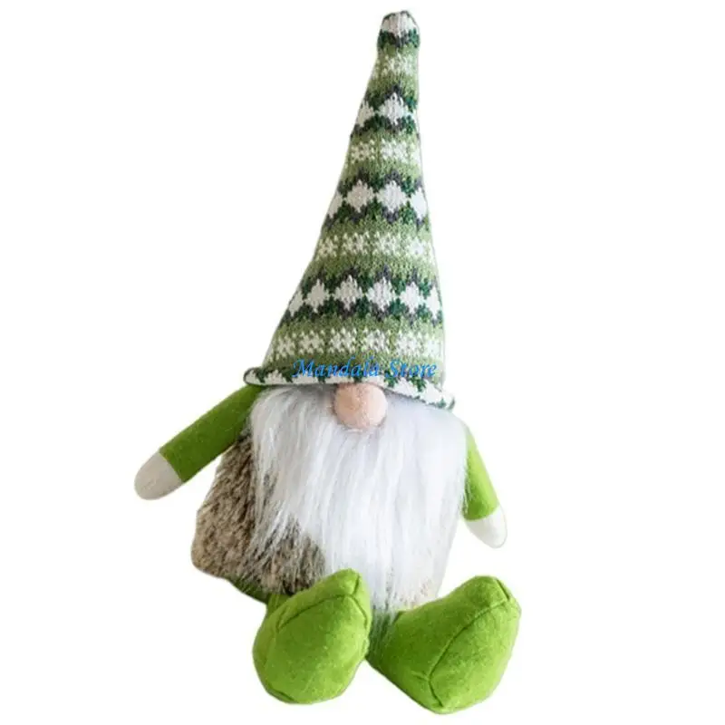 

U2JC Knitted Striped Hat Plush Dolls Christmas Gnomes Handmade Swedish Tomte Ornament