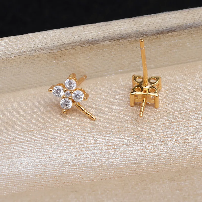 925 Sterling Silver Ring and Earrings Set Mountings Findings Beautiful Jewelry Set Parts Fittings for 8-10mm Size Pearls