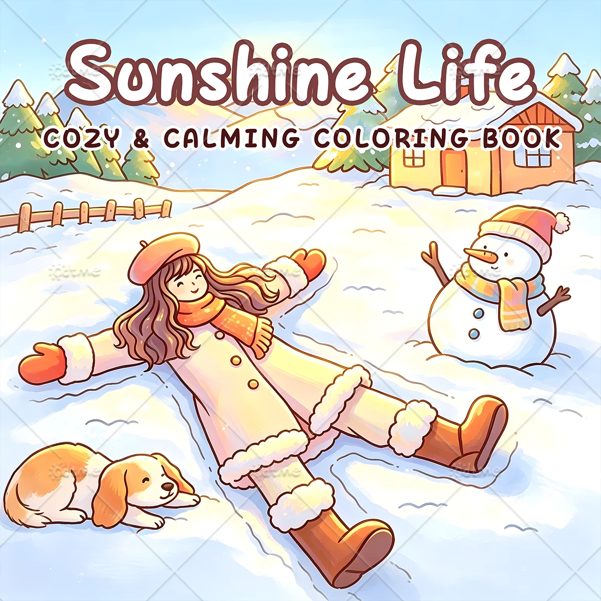 Sunshine Life Adult Coloring Book, Large Print Cute Warm Winter Daily Scenes, Stress Relief Relaxing Art Therapy Drawing Book