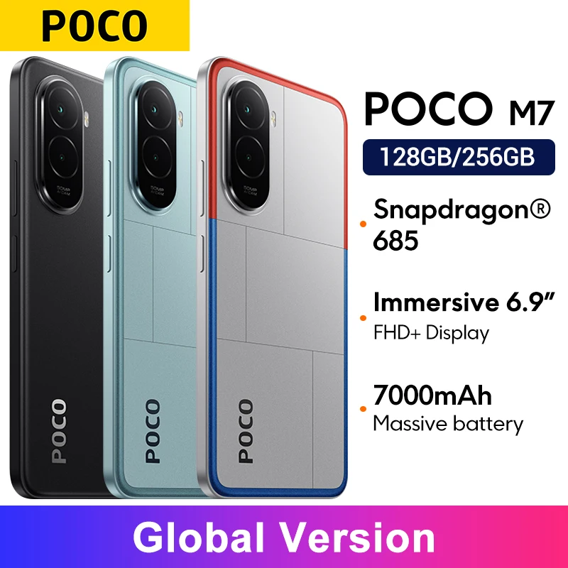 POCO M7 Global Version Smartphone 5G 6.9" 144Hz FHD+ DotDisplay 50MP Camera 7000mAh Battery 33W Fast ChargingNFC Snapdragon® 685