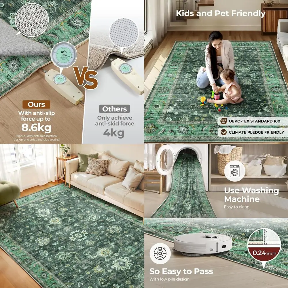 

Ковры в винтажном стиле, моющиеся, нескользящие, легкие, с коротким ворсом, устойчивые к пятнам, подходят для гостиной, спальни и столовой.