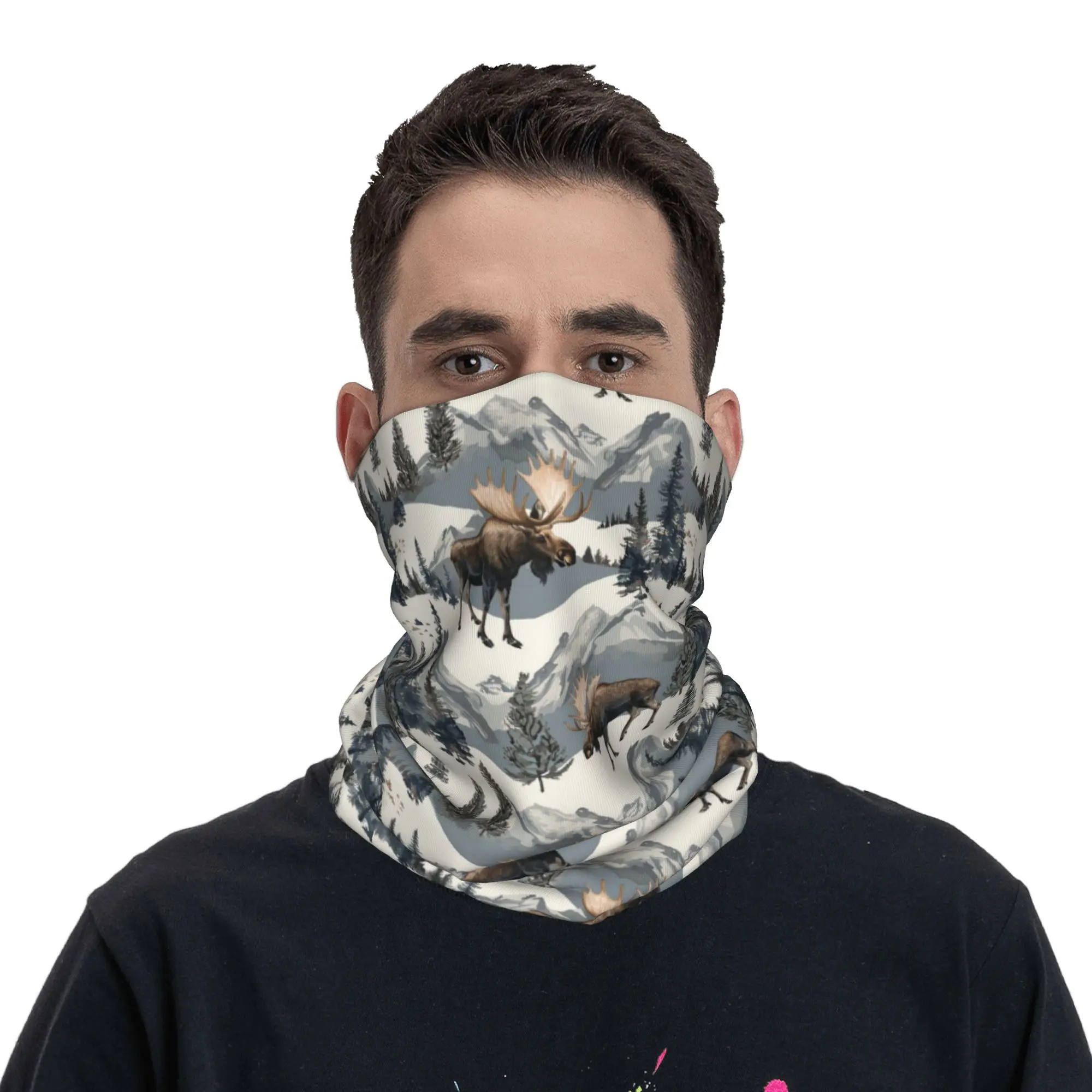 Wild Moose Deer Design Bandana Neck Cover Printed Wrap Scarf Headband Cycling for Men Women Adult Breathable