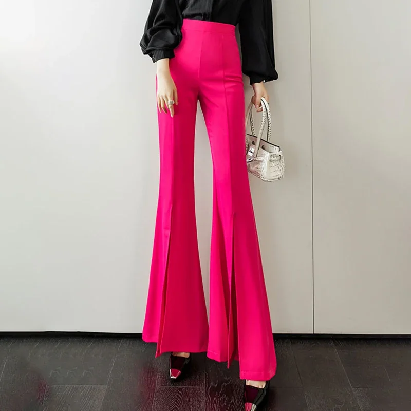 

Korean Fashion Ladies Wear Split Hem Bell-bottoms Pants Women Chic OL High Waist Zipper Fly Trousers Female Streetwear Clothes 2