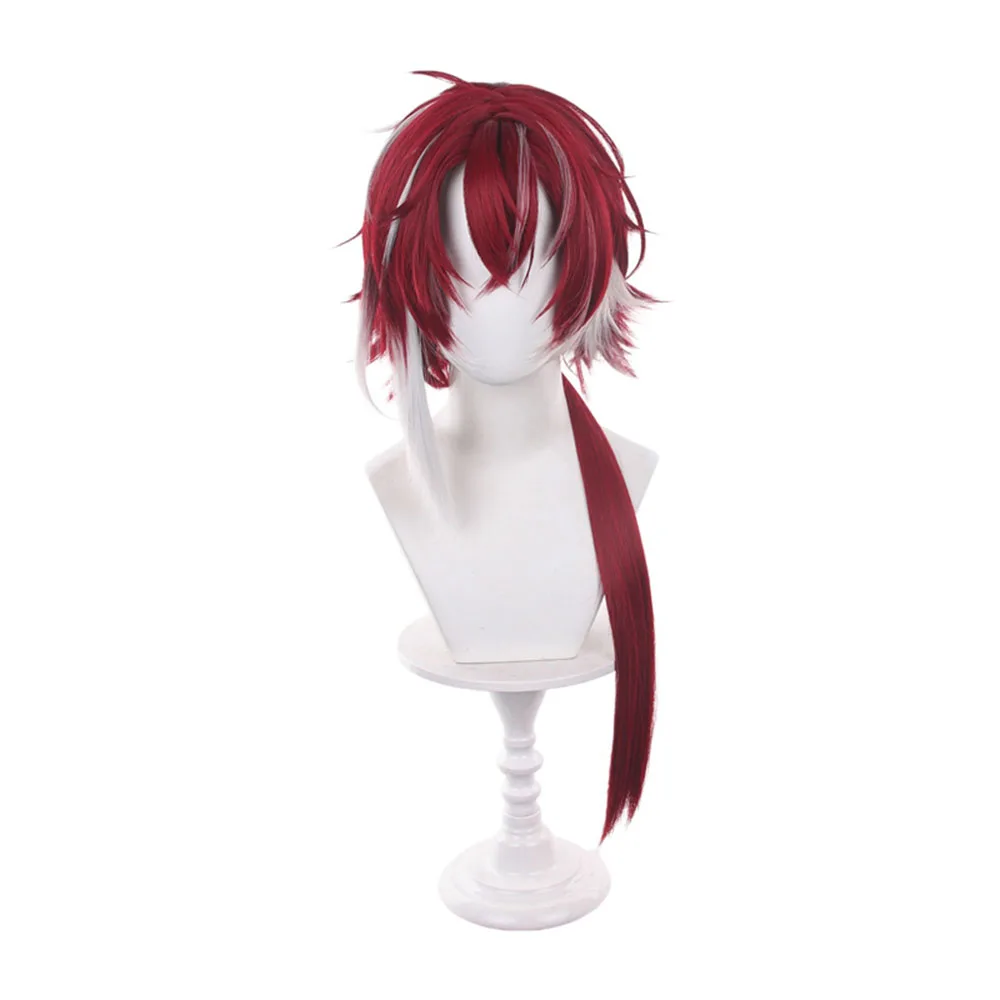 Red Short Spiky Cosplay Wig with Ahoge & Layered Ends Heat Resistant Synthetic Hair for Anime Party Halloween Unisex Style
