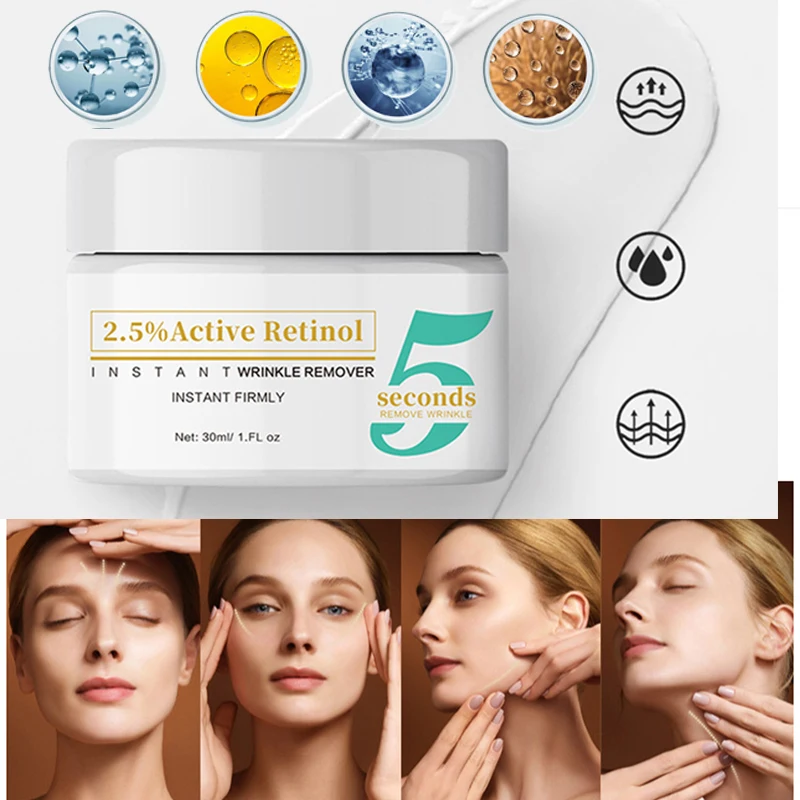 30ml Krem do twarzy z retinolem 2,5% pod własną marką, z możliwością personalizacji logo, redukuje zmarszczki, bez opakowania, natychmiastowy efekt, mocno wygładza, do makijażu, dla każdego rodzaju skóry.