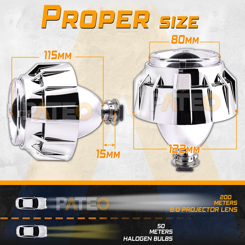 2.5 inch LED Dual Angel Eyes Halo DRL Honeycomb Car Headlight Lens Bi-xenon HID Projector Soccer Etching Lens H1 H4 H7 Retrofit