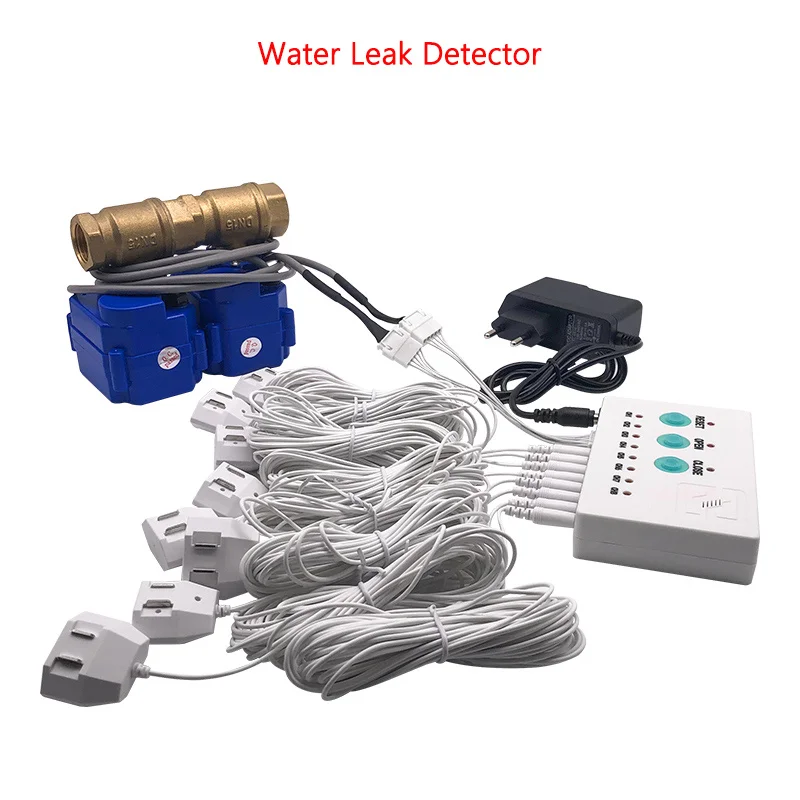 

Water Leakage Detector( 8pcs Sensor Cables ) with 2pcs DN20 Valves Against Leak for Overflow Detecting Flood Level Alarm