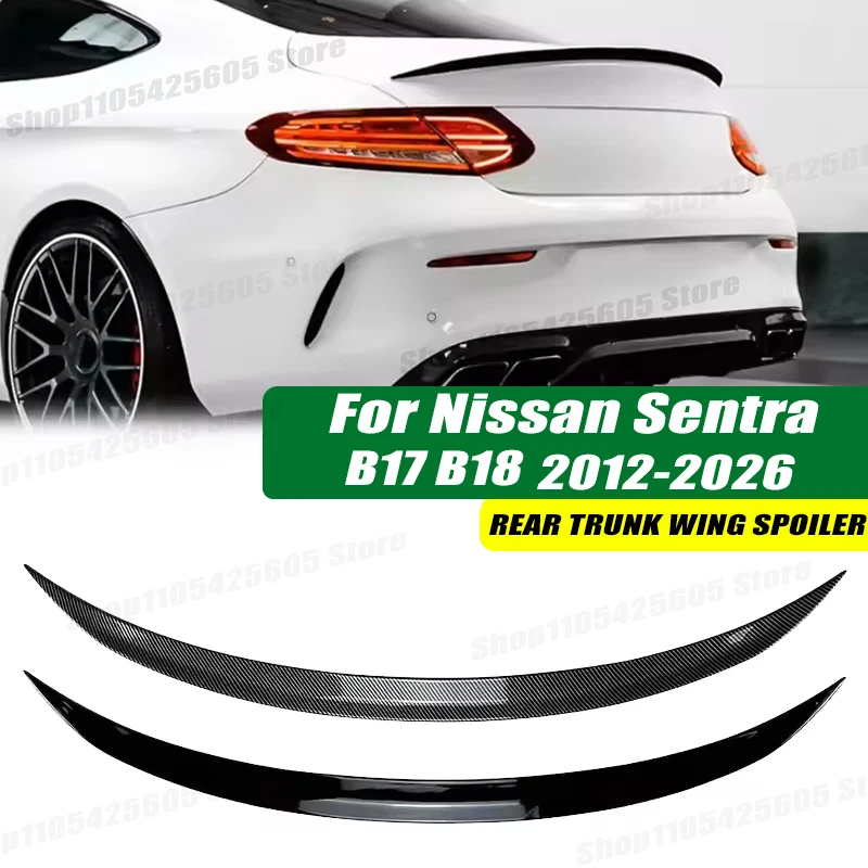 120cm 5D Carbon Look Rear Boot Trunk Spoiler Lip Stick-On Decorative Rear Wing For Nissan Sentra B17 B18 2012-2026 Model