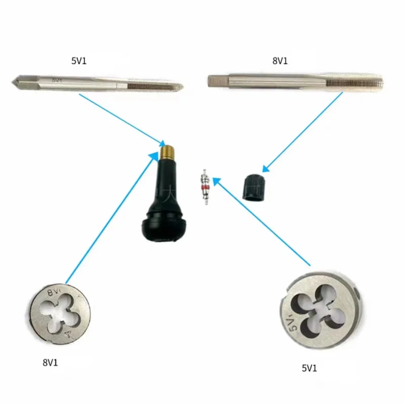 1pcs Valve stem die 5V1 5V2 6V1 8V1 8V2 9V1 10V1 10V2 11V1 12V1, manual tool for repairing external thread of tire valve stem