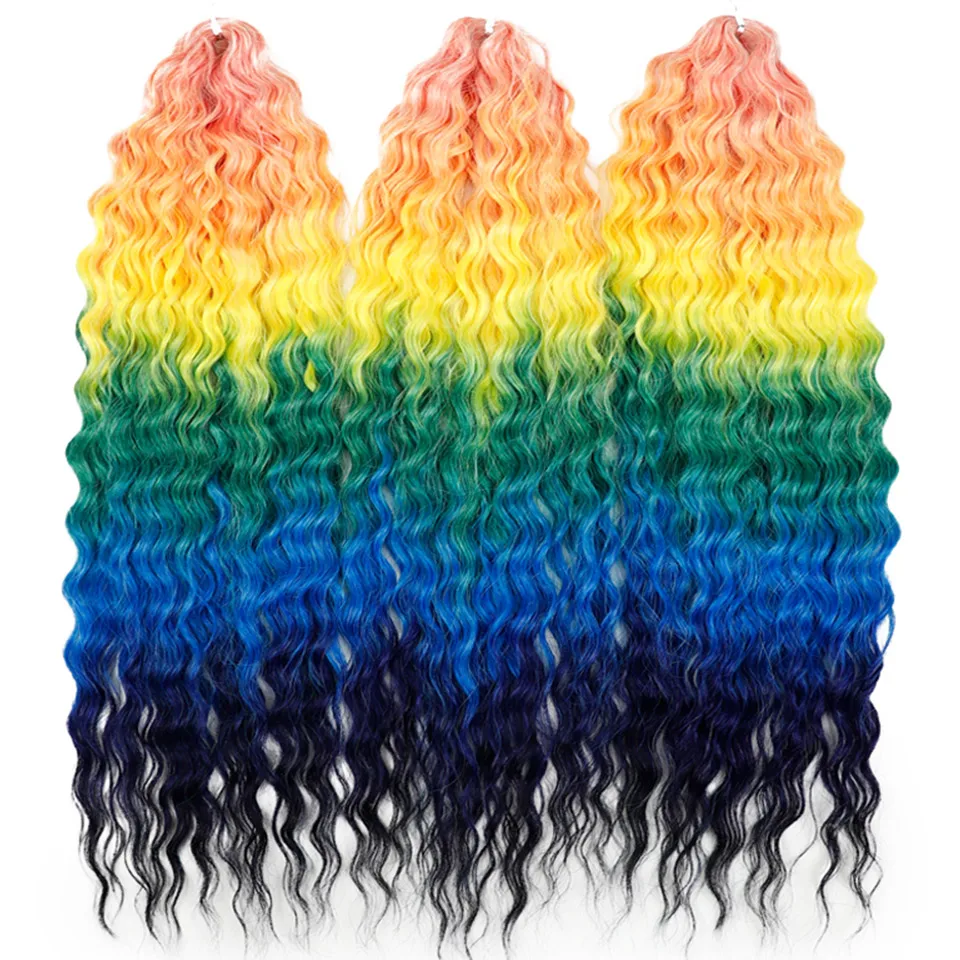 LOVE ME 22 Zoll 300g/3 Stück Ariel Curl Haar Wasserwellen Twist Crochet Haar Synthetische Ombre Regenbogenfarben Flechthaarverlängerungen – Detail 6