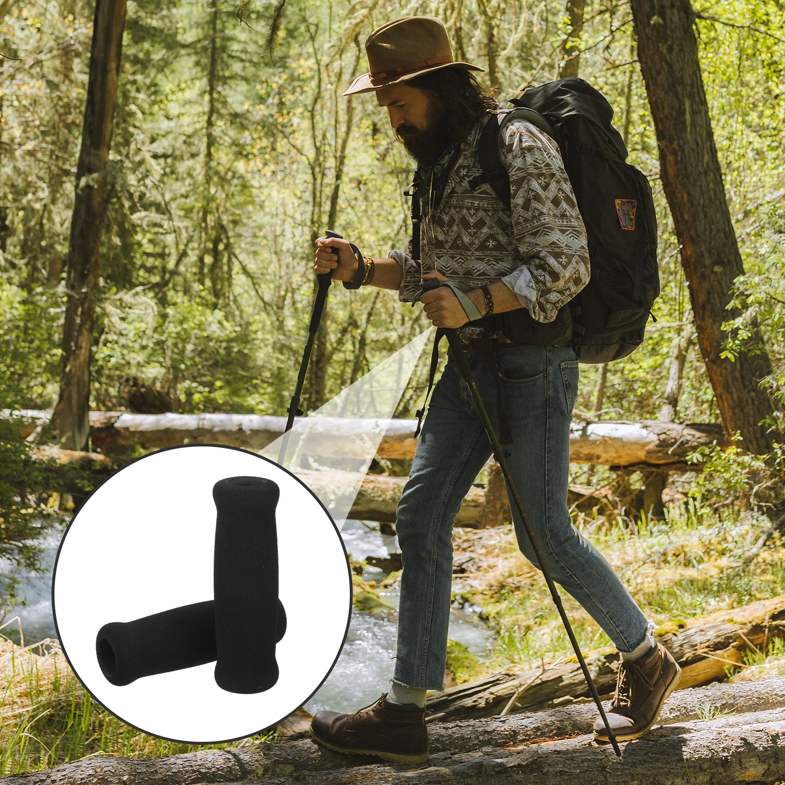 

3pcs Black Hiking Pole Handle Cover Anti-Slip Sponge Grips Easy Install Cane Replacement Parts Walking Stick Hand Grasp Fits