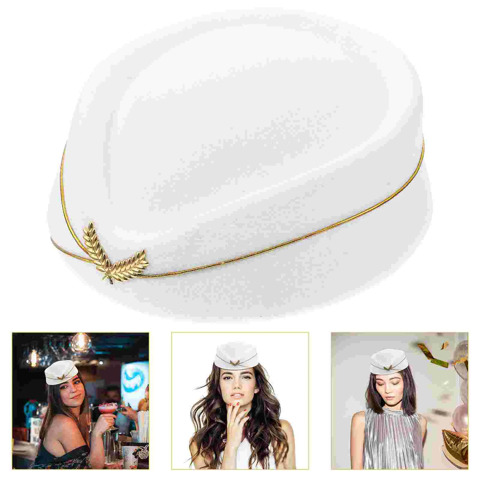 Chapeau d'hôtesse blanc M 56 58cm, Design élégant d'agent de ligne aérienne, Texture lisse, Costume de Cosplay, spectacle sur scène de fête, convient à la plupart