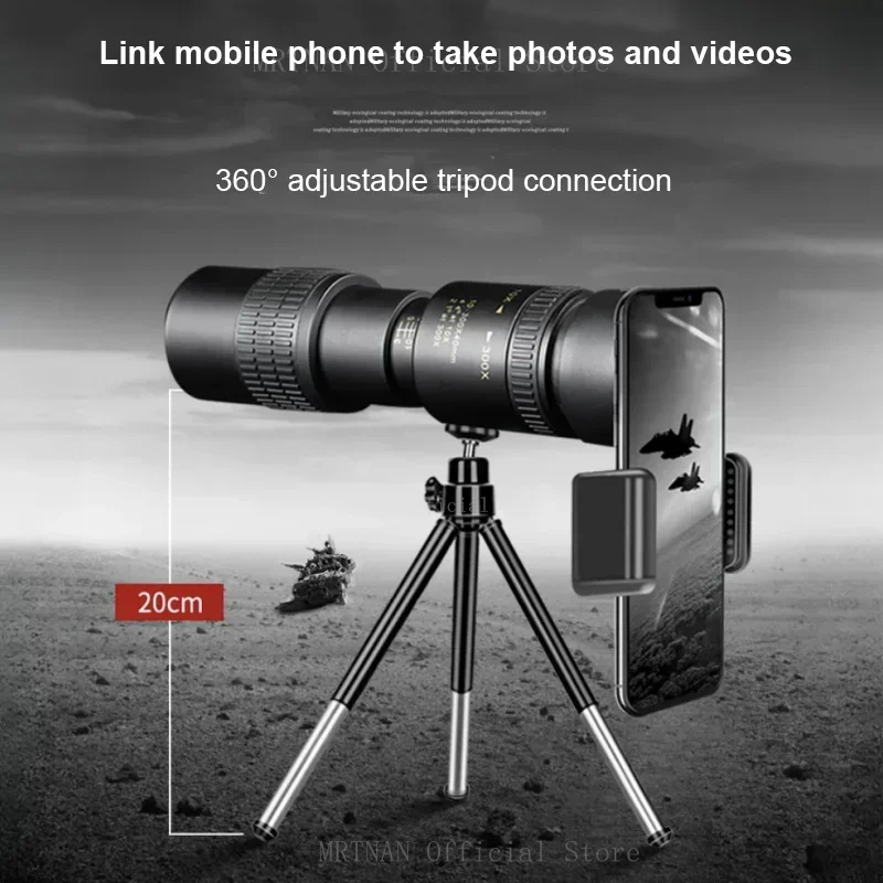 Powerful 300x40 HD Monocular Telescope Long Range Zoom With Tripod Phone Clip For Outdoor Hunting Camping Tourism