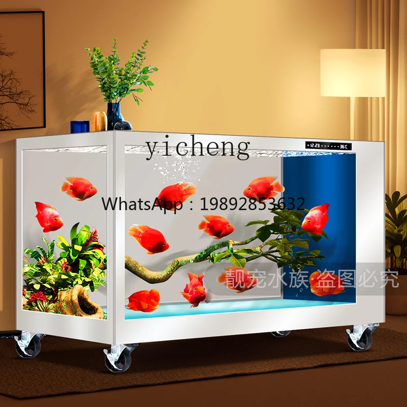 

koi ground tank fish tank aquarium movable thickened ultra-white glass large fish pond with filter living room
