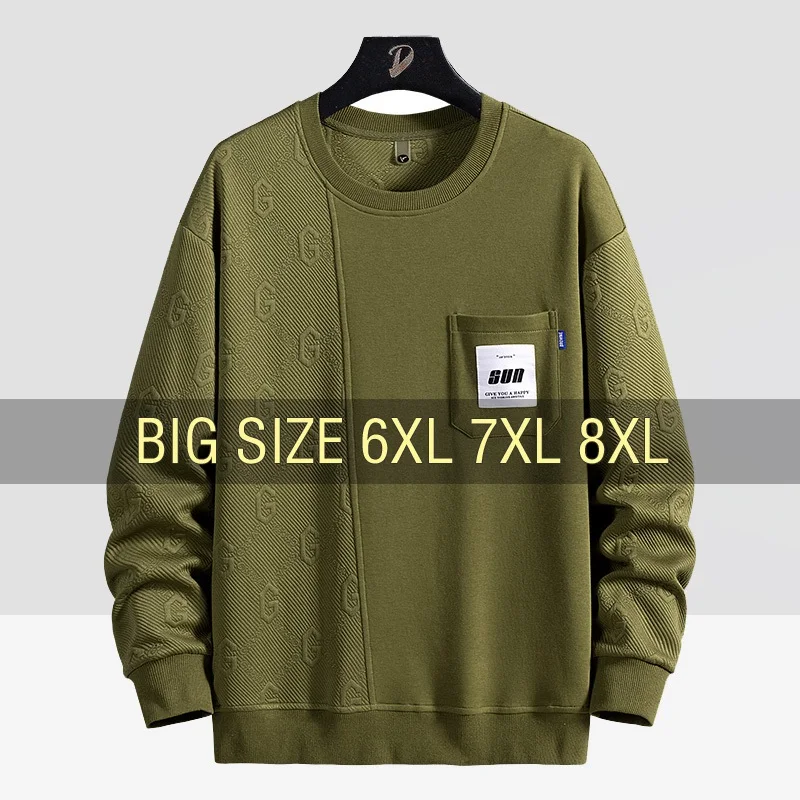 

Men Sweatshirts Cotton Pocket Oversized 6XL 7XL 8XL Plus Size Long Sleeve O-Neck Pullovers Autumn Streetwear Sportswear cao7353