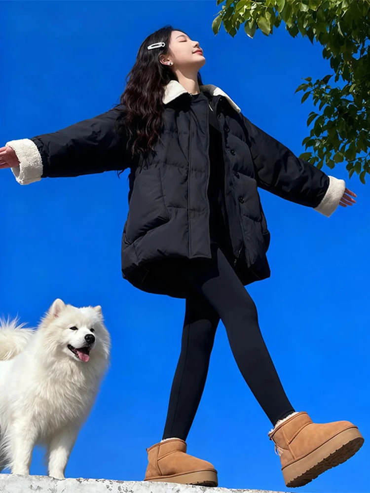 Korean Style Short Cotton Jacket Women's Fashionable Lamb Fur Collar Coat Winter Outerwear Compact Size Beautiful Cotton Clot...