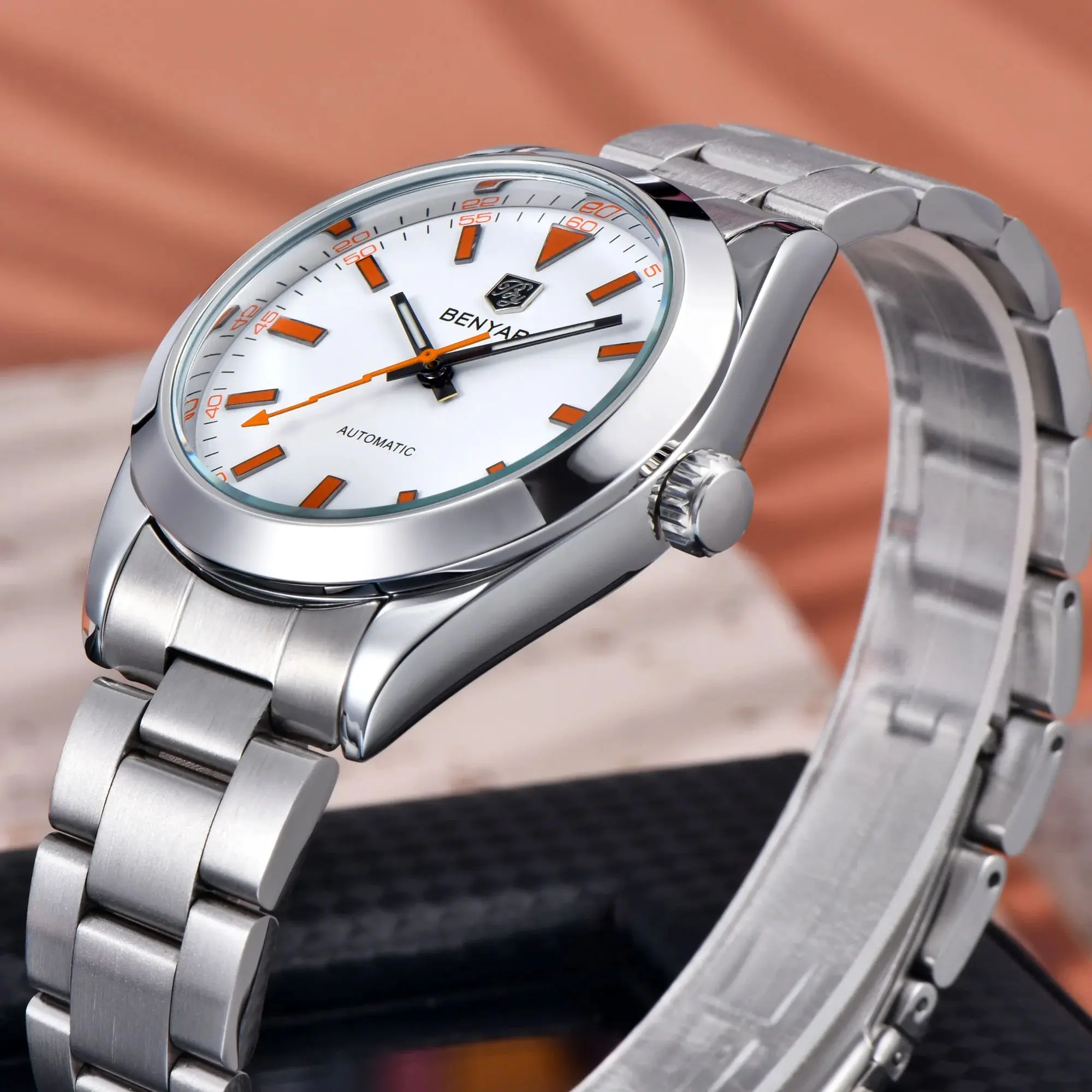 BENYAR 2025 New Fashion Luxury Automatic Watch For Men 50M Waterproof Stainless steel Mechanical Wrist watches Men Gift Clock