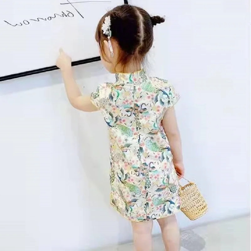 Girls' Short Cheongsam Dress, New Summer Style, Slim-Fit Cheongsam Dress for Children, Little Girl Princess Dress, Chinese Style Retro Dress