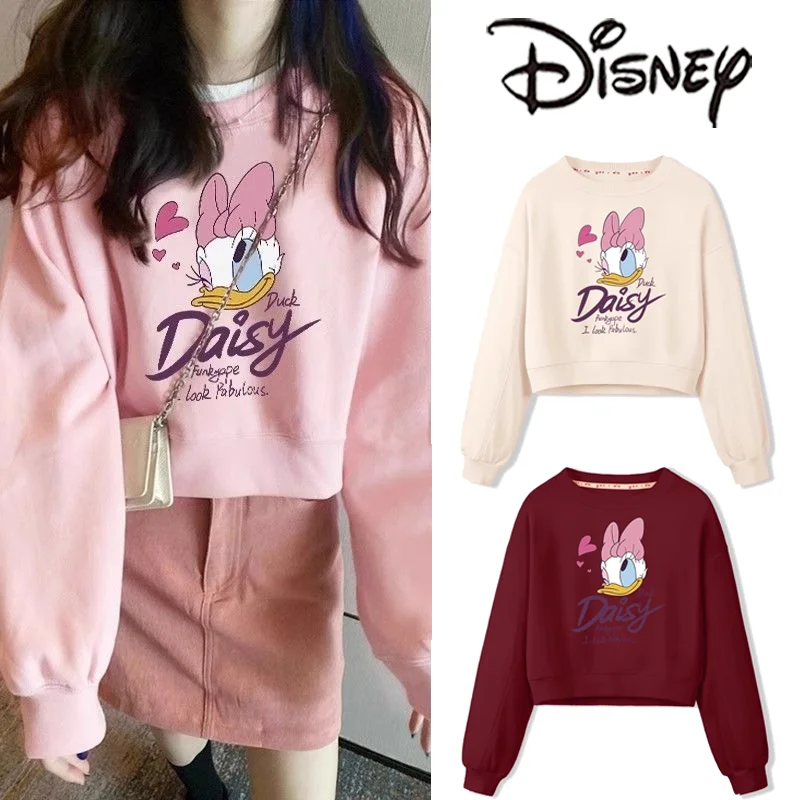 Disney Daisy Duck Sweatshirt Cartoon Fashion Woman Printing Long Sleeves Top Autumn Winter Sweet Girls Casual Streetwear Hoodies