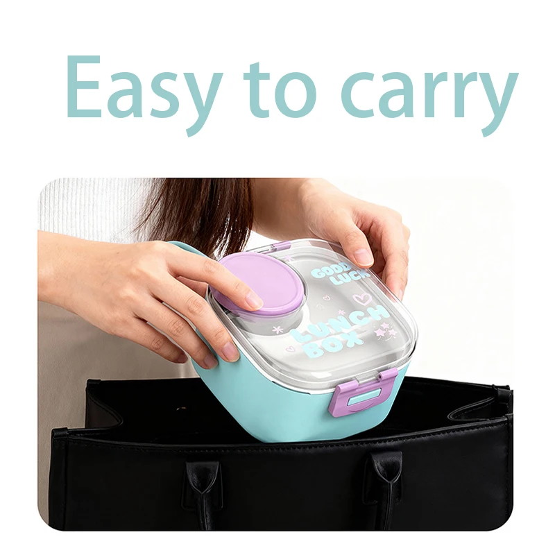 Portable Handheld Kids Lunch Box 304 Stainless Steel Food Container with Spoon Sauce Box Bento Box for Students Office Workers view 4