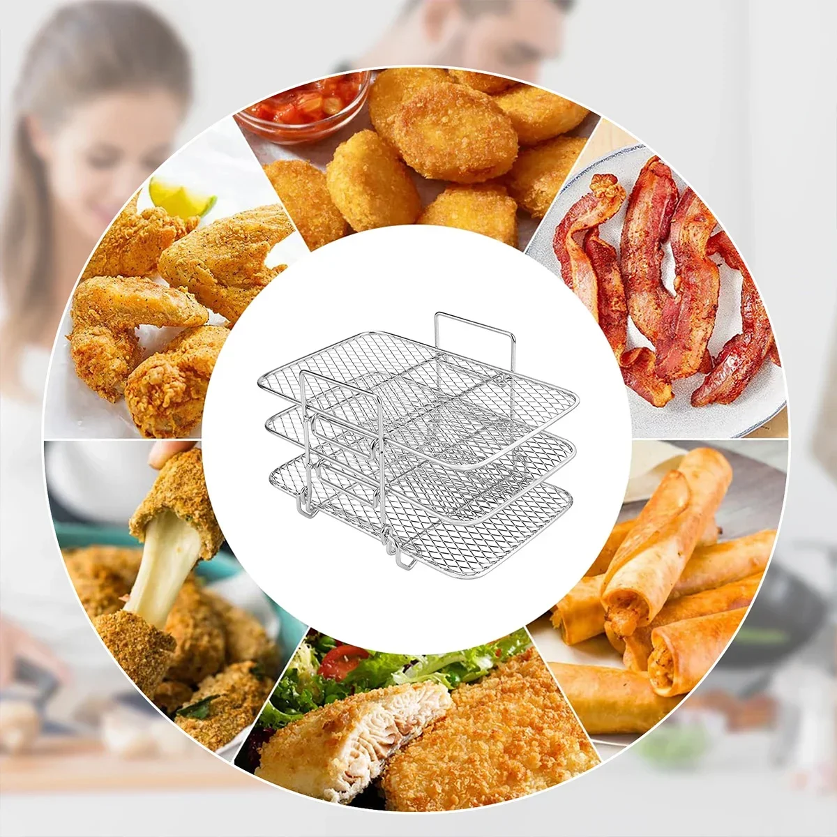 Air Fryer Rack for Ninja Air Fryer Three-tier Double Basket Air Fryer Accessories 304 StainlessSteel Dehydrator Rack Toast Rack