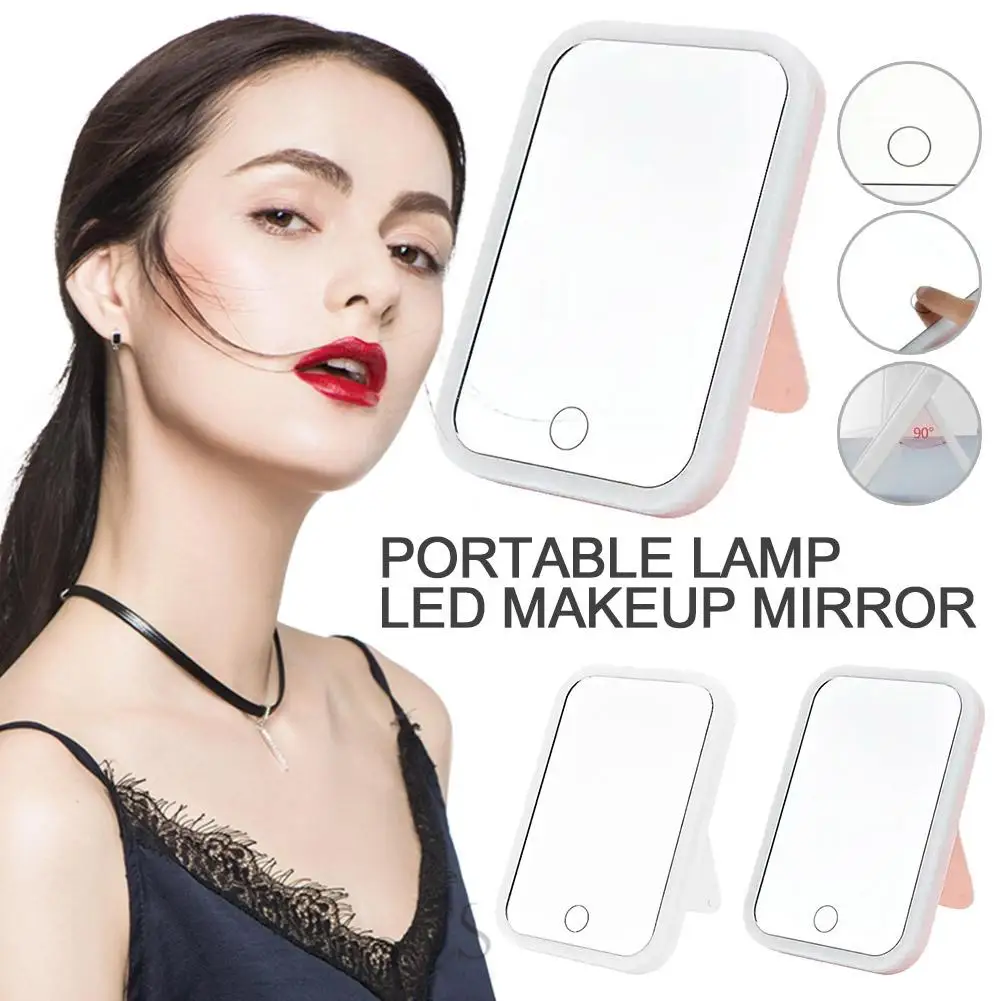 Portable Folding Mirror Lighted Mirror LED 3Colors Makeup Mirror Dressing Light With Z9K1 Travel Table Charging Modes USB J4B2