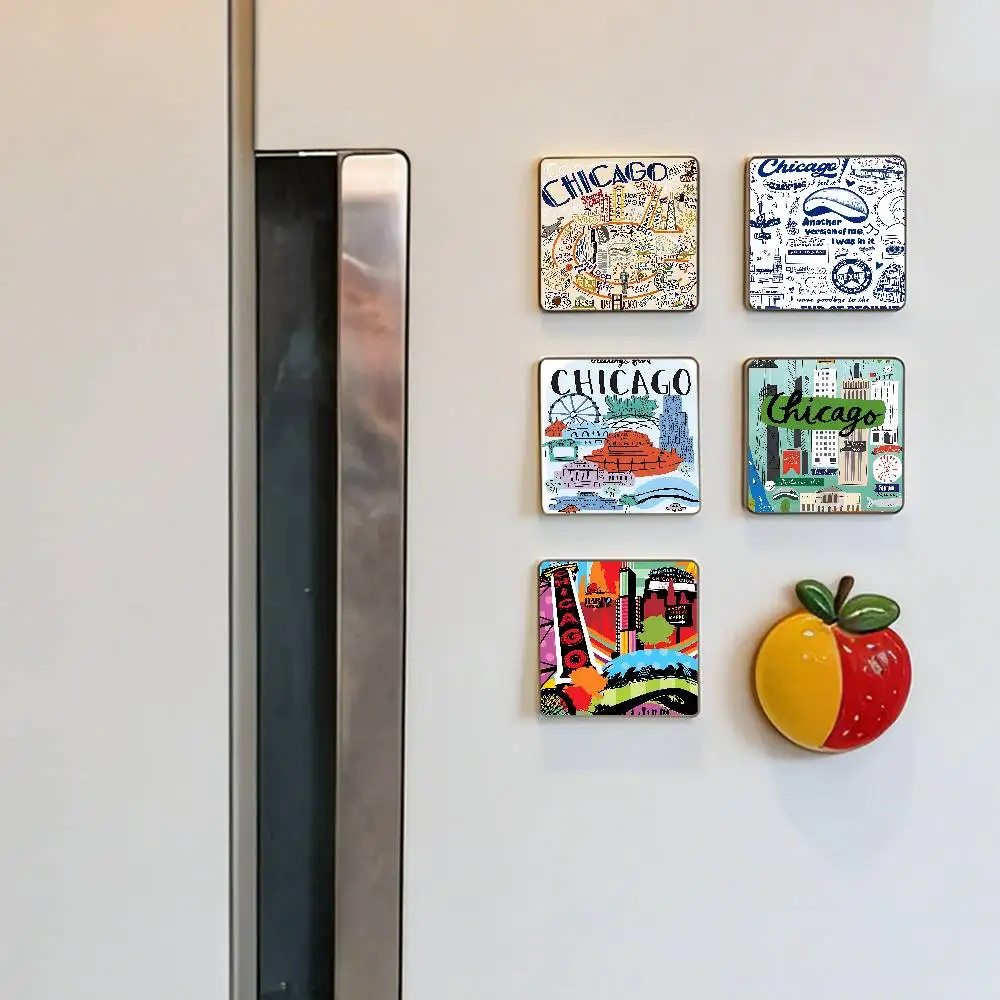 Imanes decorativos para refrigerador con diseño de Chicago City, imanes para nevera, imanes de animales de dibujos animados para decoración de refrigerador, imanes magnéticos divertidos