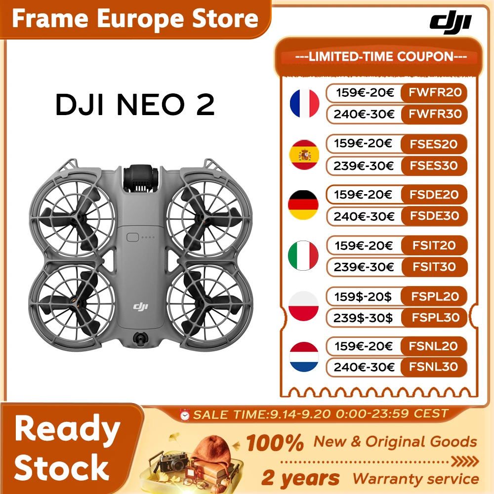DJI Neo 2 Drone con Fotocamera 4K, Video Stabilizzato, 151g Leggero e Portatile, Protezioni Elica a Copertura Totale, Nuovo Originale C0