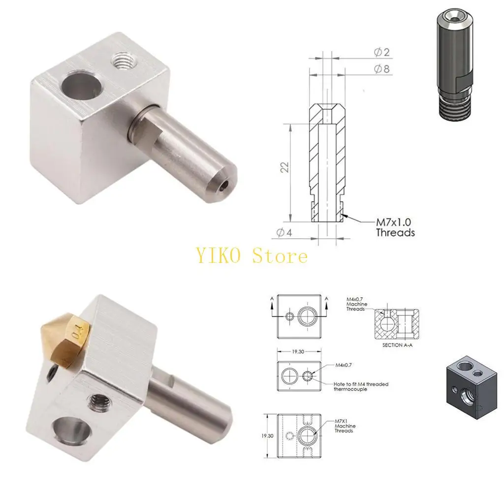 

K32C MK10 Hotend для 3D-принтера Сопло Горло Алюминиевый нагревательный блок с трубкой из ПТФЭ, улучшенная посадка для