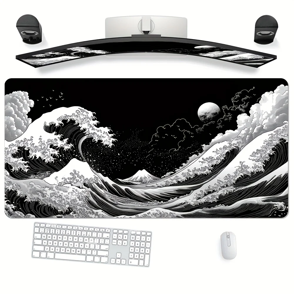 

Japanese Black Kanagawa Waves Mouse Pad Large Rubber Anti-slip Desk Accessories Mousepad for Office and Gamer Keyboard Decor Mat