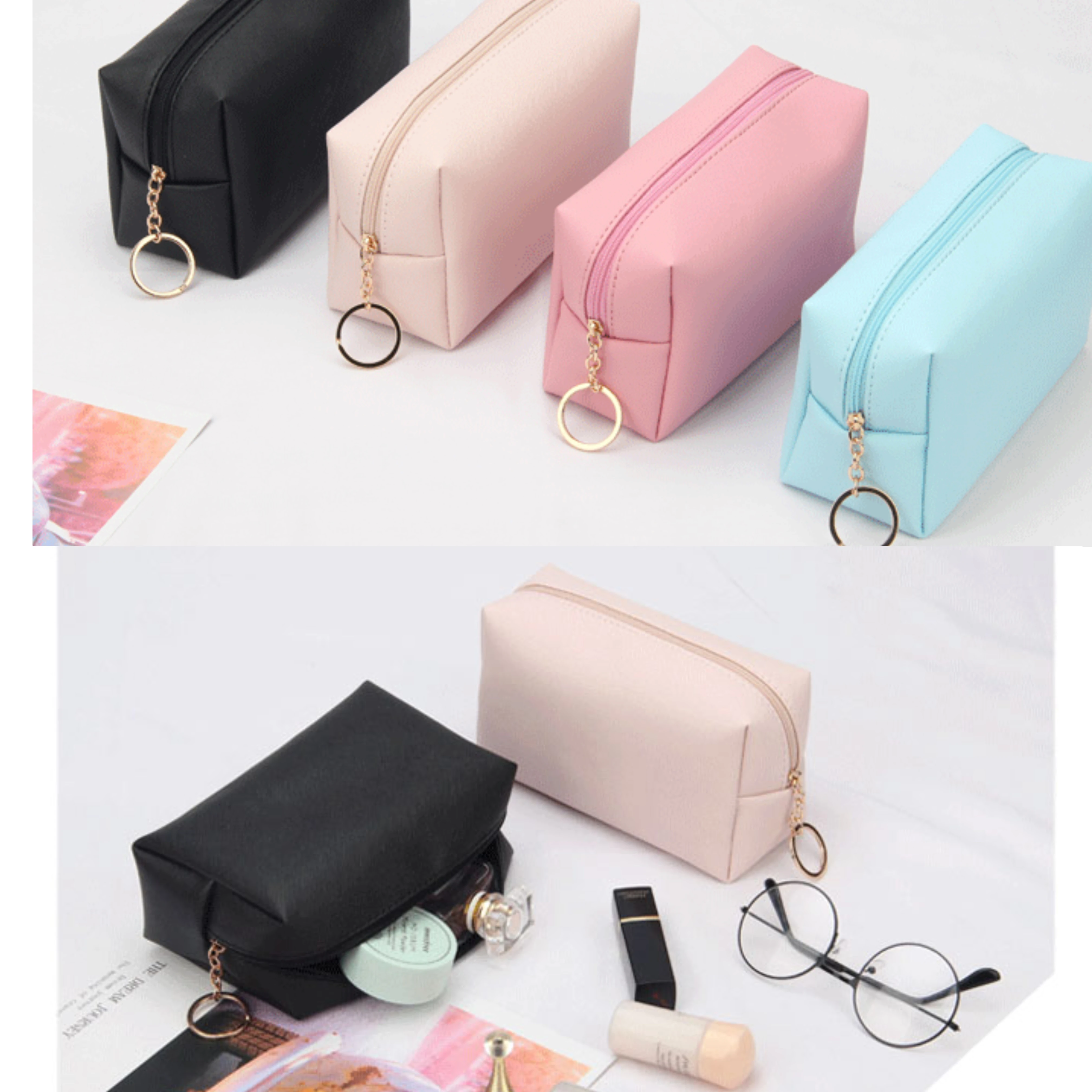 Sac à cosmétiques en cuir PU pour femmes, monogramme Floral, aquarelle, fleurs de roses, lettres initiales, cadeaux, trousse de maquillage, sacs de rangement étanches