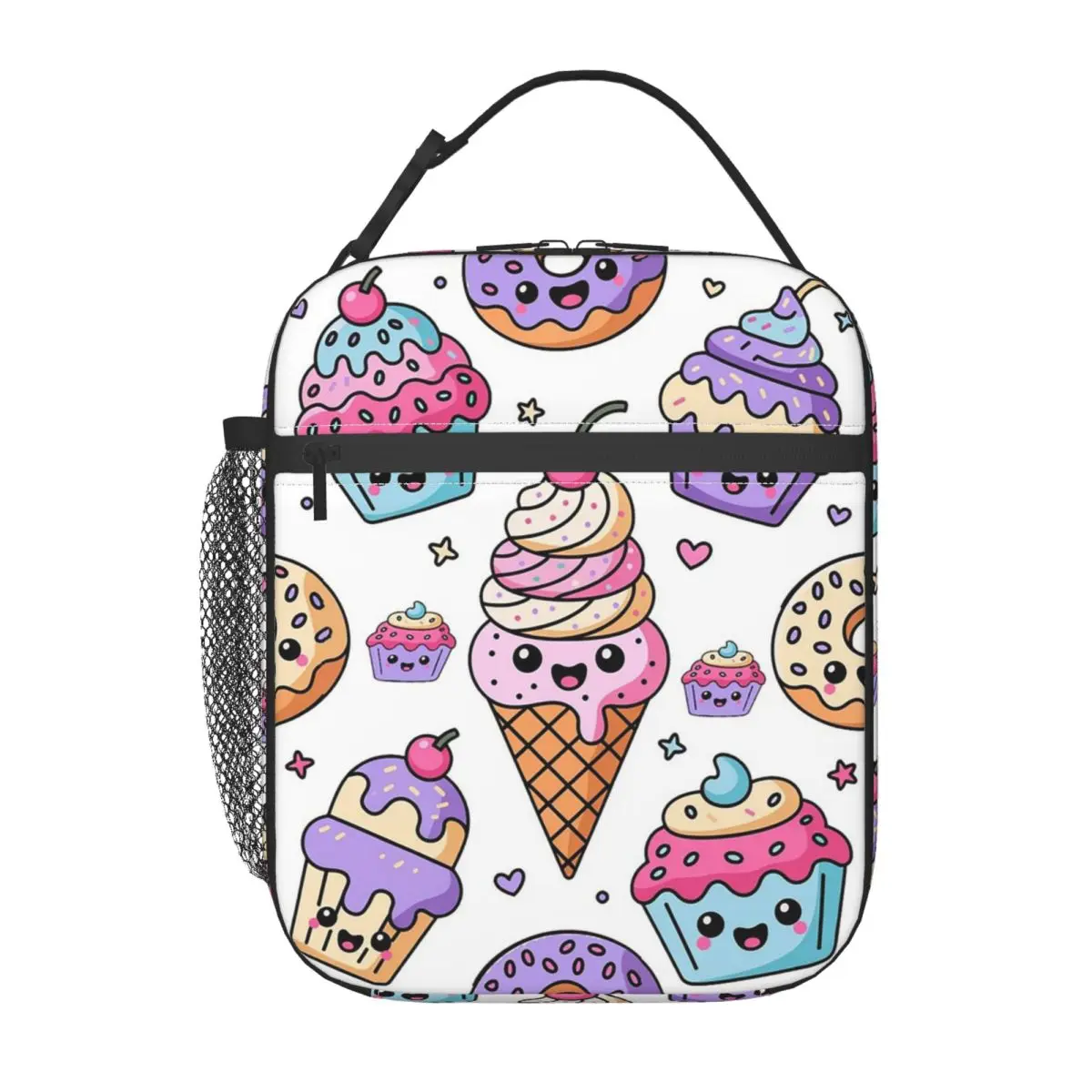 Cartoon Donut Ice Cream Pattern Insulated Lunch Bag for Women Kids Portable Food Boxes Thermal Lunch Box Tote