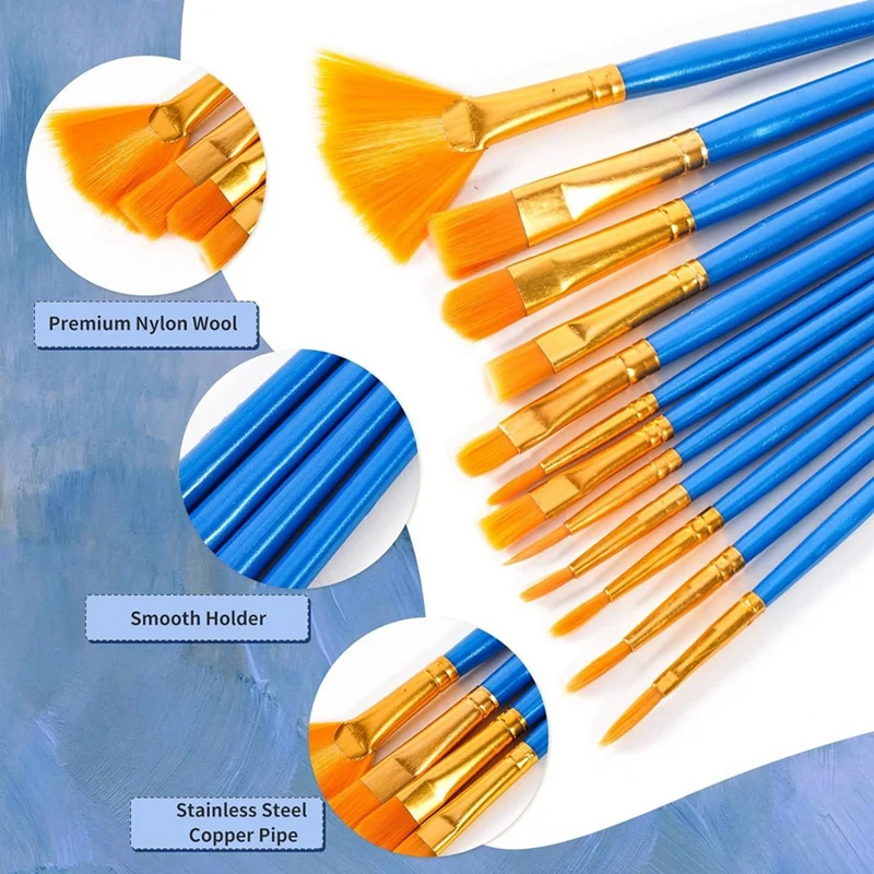 Acrylic Paint Brushes Set, 5 Packs/60Pcs Watercolor Brushes, Nylon Brush Head, For Oil Painting, Gouache