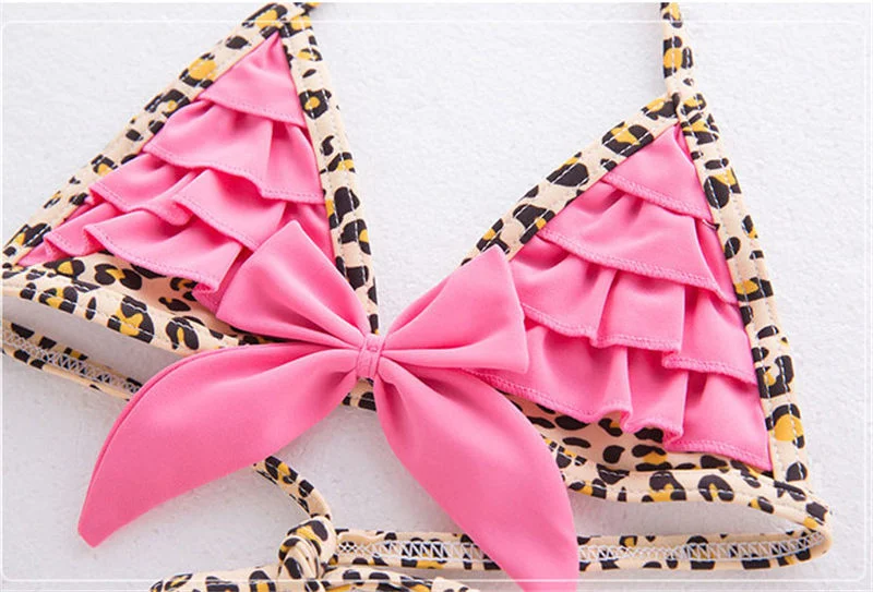 أطفال بنات الوردي ليوبارد ملابس السباحة طفل الطفل بحر بيكيني مجموعة السباحة الفتيات ثوب السباحة