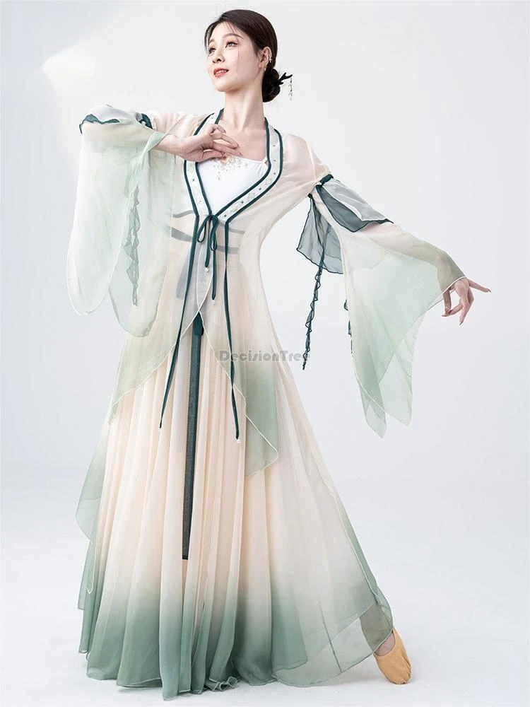 

2024 fairy chinese classical dance dress female flowing long gauze loose hanfu dress set chinese style dance costume dress w787