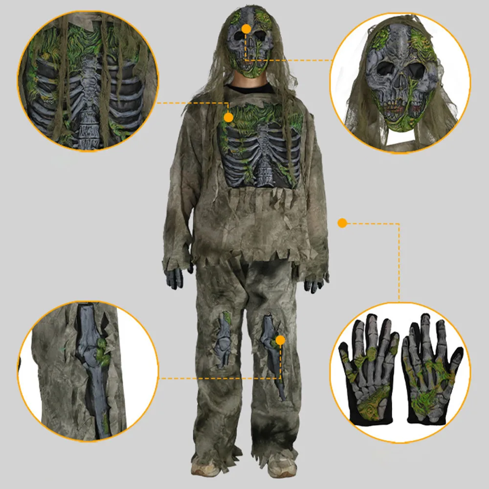 Children Skeleton Living Dead Zombie Costume Cosplay Bloody Swamp Skull Monster Purim Adult Halloween Carnival Party Costume